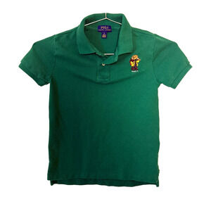 Polo Ralph Lauren Boys Polo Shirt Size 6 Green Hiking Bear Backpack Embroidered